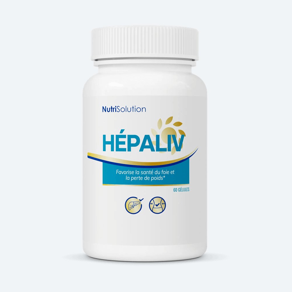 Pilulier HépaLiv de Nutrisolution, étiquette française, 60 gélules